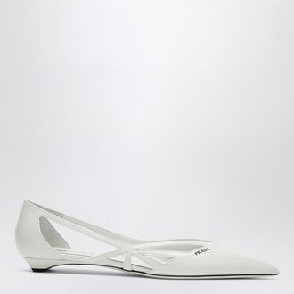 Prada Cut out white brushed leather ballerina