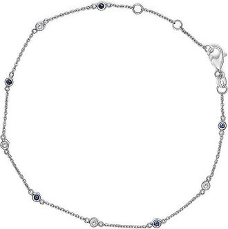 House of Brilliance Haus Of Brilliance Colorful Gemstones 14K 0.34 Ct. Tw. Diamond & Sapphire Station Bracelet