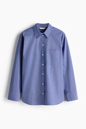 H&M Oversized Cotton Poplin Shirt in Blue/checked at Nordstrom, Size Xx-Large