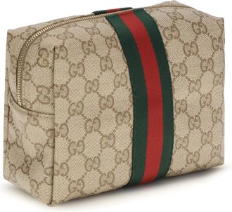 Gucci Womens Beauty Case With Web Stripe Vin Sand Brown-Dark Brown-Vrv Fabric Make Up Bags Brown/dark Brown/vrv