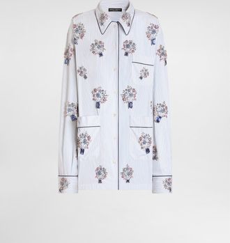 Dolce & Gabbana Poplin Shirt With Crystal Flower Embroidery - Woman Shirts And Tops Multi-colored 36