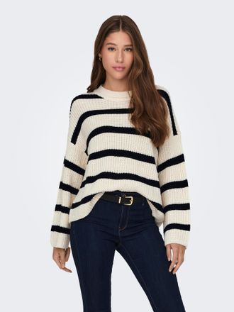 Jacqueline de Yong Strickpullover JDY JDYJUSTY L/S STRIPE PULLOVER KNT NOOS, Damen, Gr. XL, schwarz (eggnog stripes:schwarz), Strick, Obermaterial: 100% Polyacryl, gestr
