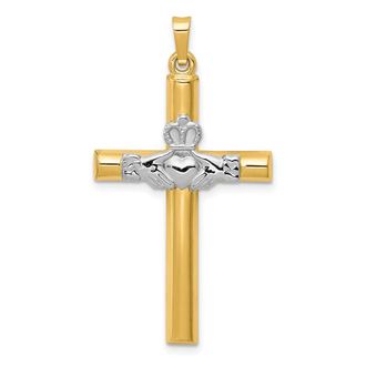 Diamond2Deal 14k Two-tone Gold Claddagh Cross Pendant