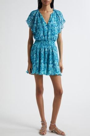 Ramy Brook Felicia Pliss&eacute; Flutter Sleeve Minidress in Beach Blue Tulum at Nordstrom Rack, Size Large