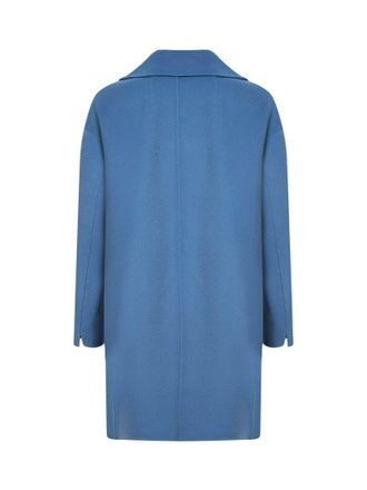 Max Mara Womens Light Blue Double-Breasted Midi Coat Virgin Wool