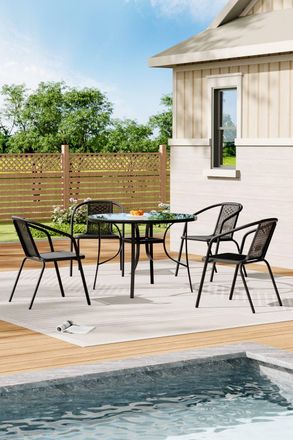 Living and Home 4 - Person Garden Round Dining Table Set in Black