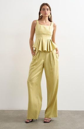 Topshop Pleated Peplum Top in Yellow at Nordstrom, Size 12
