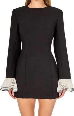endless rose Ruffle Detail Long Sleeve Minidress In Black