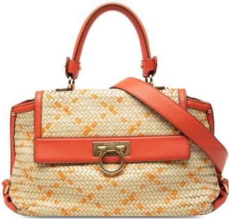 Ferragamo Pre-owned Ferragamo Medium Woven Leather Gancini Sofia Satchel BW-21 C208
