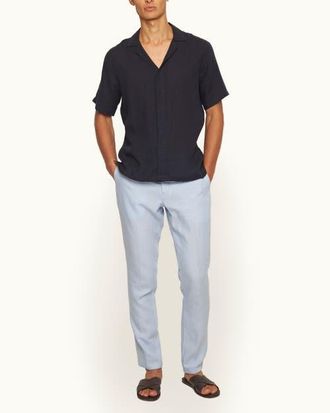 Orlebar Brown Griffon Lino Tailored Fit Smart Italian Linen Trousers in Springwater Blue at Nordstrom, Size 36