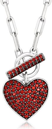 Ross-Simons Garnet Heart Toggle Necklace in Sterling Silver