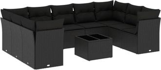 vidaXL Vidaxl - Set De Sof&aacute;s De Jard&iacute;n 10 Pzas Cojines Rat&aacute;n Sint&eacute;tico Negro