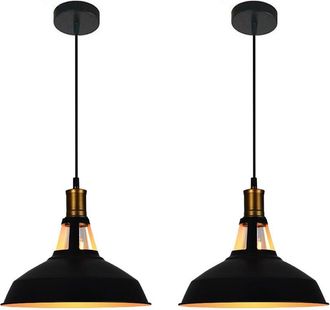OEM Lustre Suspension - Metal - E27 - 27 Cm X 12,5 Cm - Negro Y Blanco - Pack De 2