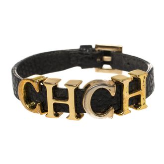 Carolina Herrera Carolina Herrera Black Leather Gold Tone Adriana Bracelet