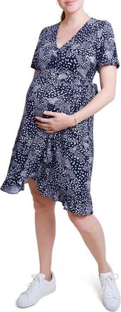 Ingrid & Isabel Ingird & Isabel Floral Maternity/Nursing Wrap Dress in Navy Ditsy at Nordstrom, Size X-Small