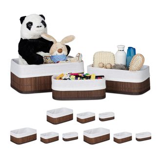 Relaxdays Relaxdays Cajas De Almacenaje, Set De 12, Funda Textil, Rectangular, Accesorio, Ba&uacute;les, Bamb&uacute;, Marr&oacute;n