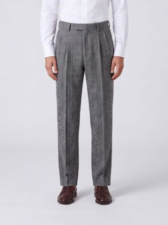 Lardini Chevron Wool and Silk Blend Tailored Trousers with Pleats