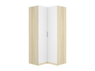 Vente-Unique Armario esquinero 2 puertas - An. 97 cm - Blanco y natural claro - KALONY