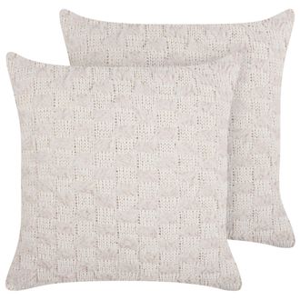 Beliani Conjunto De 2 Cojines Decorativos Con Funda De Algod&oacute;n De Punto Estampado Liso Funda Extra&iacute;ble Beige 45 X 45 Cm Basalim