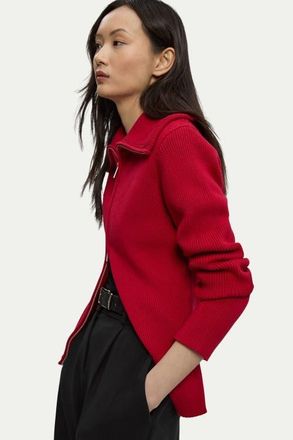 Karen Millen Cotton Zip Through Collar Knit Cardigan in Red at Nordstrom, Size X-Small