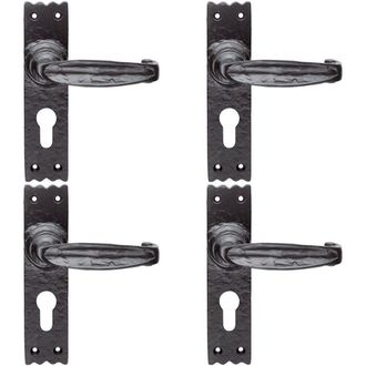 Loops 4x PAIR Creased Style Lever on Slim Euro Lock Backplate 156 x 38mm Black Antique