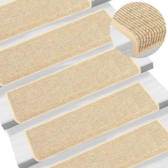 Berkfield Home Stair Mats Self-adhesive Sisal-Look 15 pcs 65x21x4 cm Light Beige | Size: Medium
