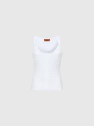 Missoni Stretch Chevron Cotton And Viscose Tank Top in White at Nordstrom, Size 38 It
