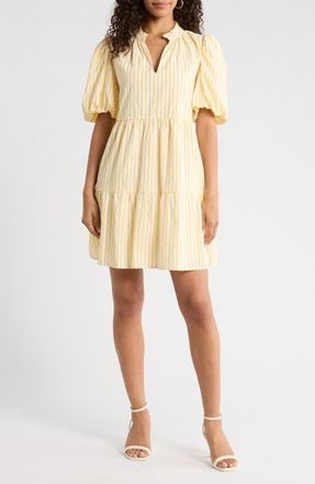 Sugarlips Audry Stripe Jacey Babydoll Minidress in Yellow-White at Nordstrom, Size X-Large