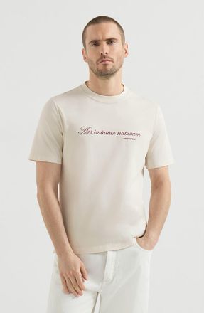 Brunello Cucinelli Cotton jersey crew-neck T-shirt with embroidery and print in White at Nordstrom, Size Xxx-Large