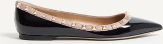Valentino Garavani Ballerina Rockstud In Vernice Donna NERO/POUDRE 34.5