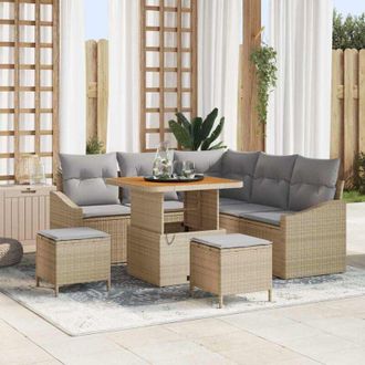 vidaXL Vidaxl - Conjunto De Sof&aacute; De Jard&iacute;n Con Coj&iacute;n 8 Pcs Beige Polirat&aacute;n
