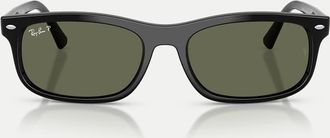 Ray-Ban RB2224 - Occhiali da sole polarizzati rettangolari neri con lenti verdi-Nero