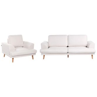 Beliani Conjunto De Sala De Estar 4 Plazas Moderno De Tela Cojines De Respaldo Reposabrazos Curvados Anchos Beige Claro Kildal