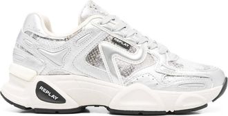 Replay Sneakers met leren vlakken - Zilver