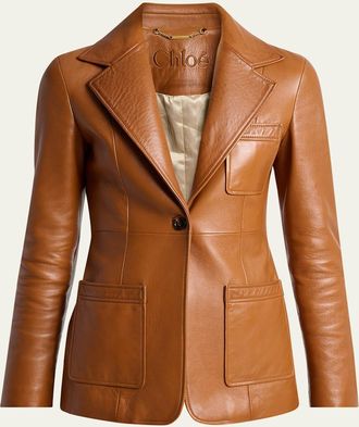 Chlo&eacute; Slouch Leather Belted Single-Breasted Jacket