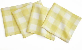 Solino Home Linen Dinner Napkins Set of 4, 20 x 20 Inch for Dining Table, Holiday and Everyday Table Decor - Buffalo Check in Yellow And White at