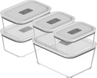 Ou Stackable Airtight Glass Food Storage Container Set with Microwave Valve and Leak Proof Lid, 10 Piece in Clear With White Lid at Nordstrom