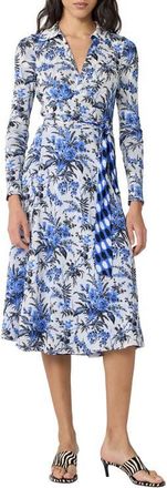 Diane Von F&uuml;rstenberg Phoenix Reversible Long Sleeve Midi Shirtdess in Jelly Dot Aquarius at Nordstrom, Size Xx-Small