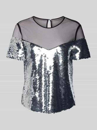 Marc Cain Regular Fit Bluse mit Paillettenbesatz in Silber, Gr&ouml;&szlig;e 44