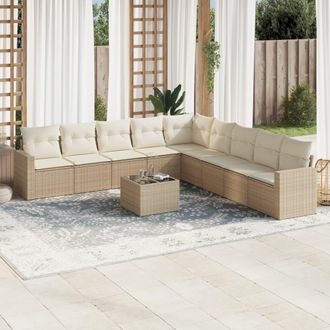 vidaXL Juego De Sof&aacute;s Jard&iacute;n Con Cojines Beige 10 Pzas Rat&aacute;n Sint&eacute;tico Vidaxl