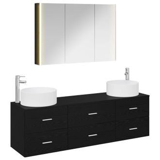 vidaXL Juego De Muebles De Ba&ntilde;o 4 Uds. Roble Negro Vidaxl