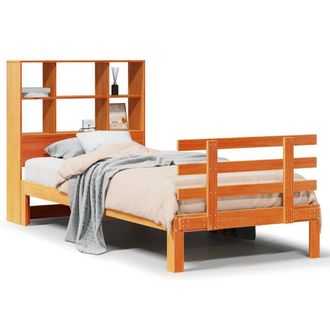 Berkfield Home Bookcase Bed without Mattress Wax Brown 100x200cm Solid Wood Pine | Size: 100x200 cm