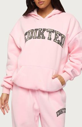 Edikted Camo Crush Oversize Fleece Logo Hoodie in Light-Pink at Nordstrom, Size X-Small