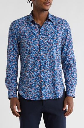 ConStruct Floral Print Stretch Dress Shirt in Navy/Red at Nordstrom Rack, Size Xx-Large