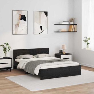 vidaXL Bed Frame with Headboard Black Oak 150 x 200 cm Engineered Wood vidaXL