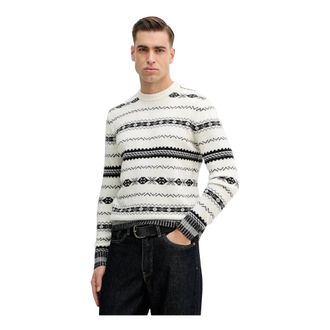 Benetton Gebreide trui met patroon - Heren - Ronde hals truien - Veelkleurig - L - Wol - Truien & Vesten