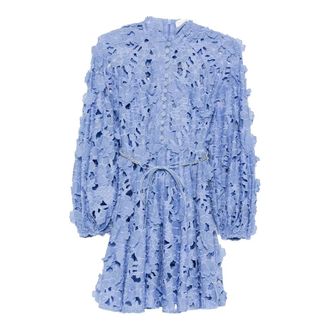 Zimmermann Short Dresses, female, Blue, Size: L Patience Belted Long Sleeve Mini Dress