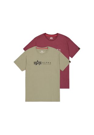 Alpha Industries T-Shirt ALPHA INDUSTRIES Alpha Label T-Shirt 2 Pack, Herren, Gr. M, bunt (olive, burgundy), Obermaterial: 100% Baumwolle, Shirts T-Shirt