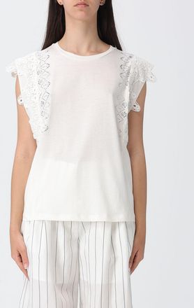 Liu Jo T-shirt smanicata in cotone con strass e pizzo