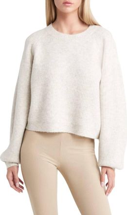 Topshop Womens Mixed Stitch Balloon Sleeve Crop Sweater In Grey Marl